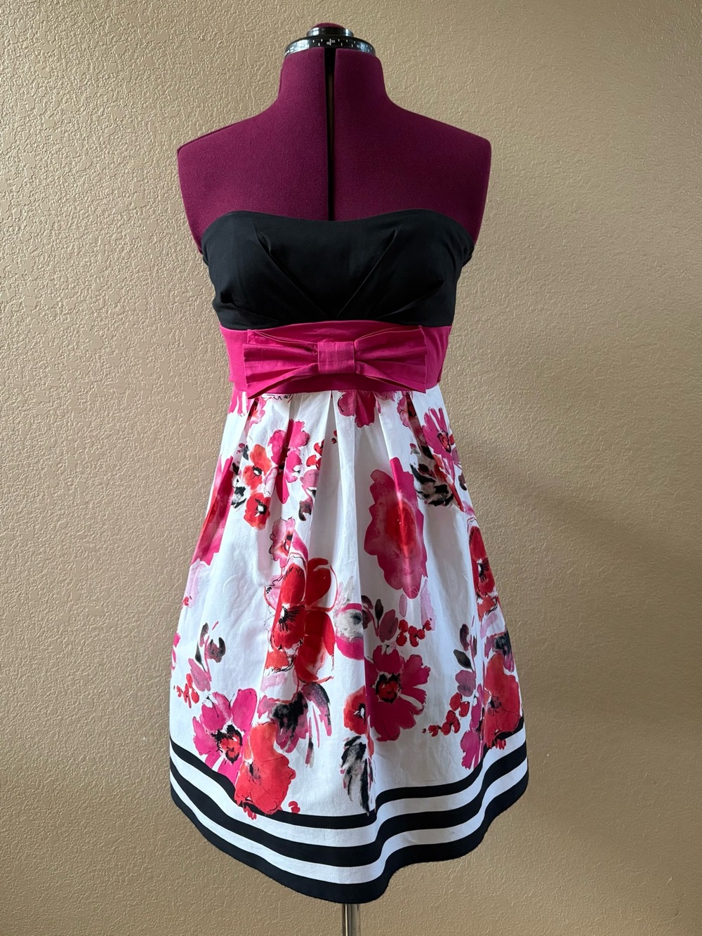 Strapless Pink Floral Y2K Bow Dress